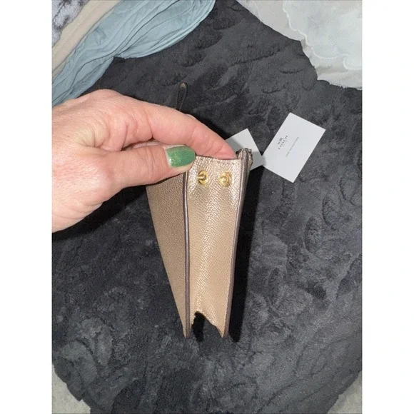 Coach Metallic Leather Wristlet Clutch Gold Zip Pouch Authentic - Picture 6 of 12